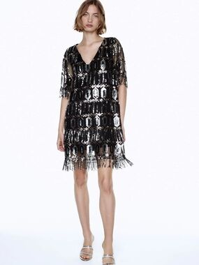 black feather dress zara | Dresses | Zara Brown 477229753 Size:66 Long dynamic Black Sequin Prom Beautiful